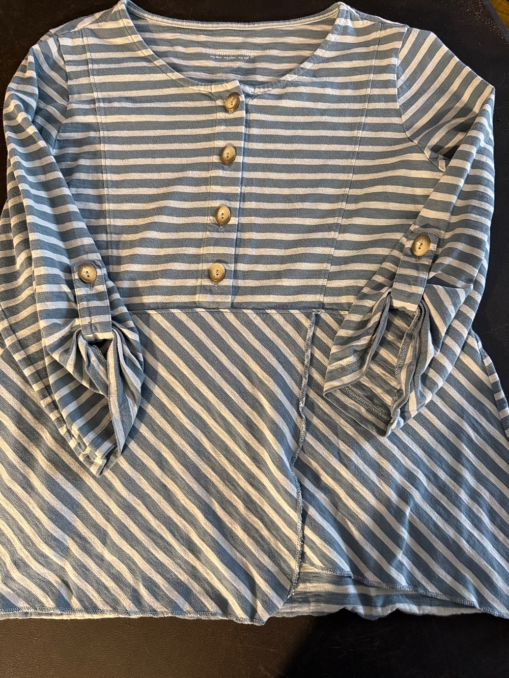 Soft Surroundings Blue & White Striped Button-Front Top
